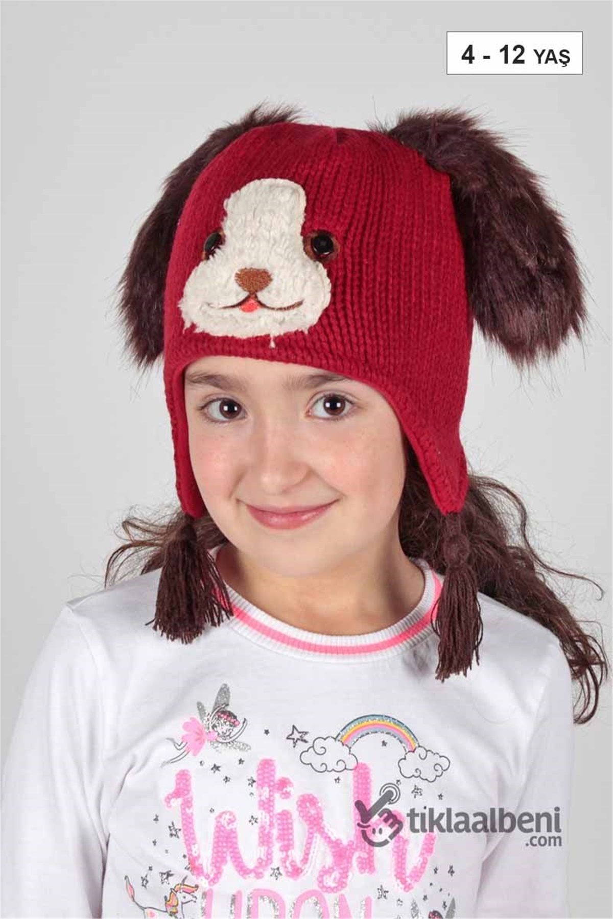 Kitti Kız Çocuk Kulaklı Bere, İçi Polar Çocuk Bere KTY-6814 Kırmızı