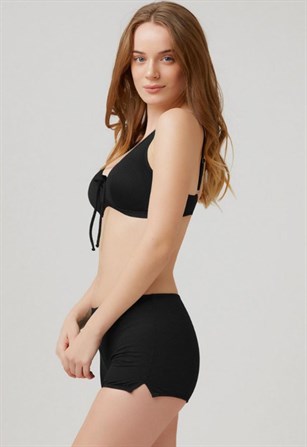 Bağcık Detaylı Şortlu Bikini, Kom Kadın Siyah Bikini  KM99