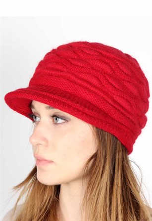 Berlin Kadın Şapkalı Bere, Kırmızı Bere  19725 