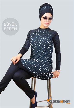 Büyük Beden Puantiyeli Likralı Tesettür Mayo Magdalena