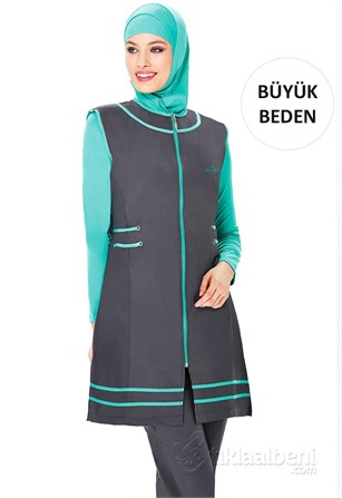 Büyük Beden Yelekli Tesettür Mayo Adasea 222021-B - Antrasit