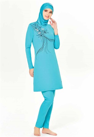 Çiçek Detaylı Sportif Tesettür Mayo Haşema Seamay 1700724 Mint