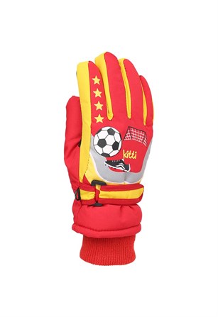 Erkek Çocuk Kırmızı Top Detaylı Kar Eldiveni 4-8 Yaş - KR421-6