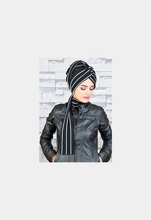 Hazır Bone Şal Çizgili Zincir Bandana
