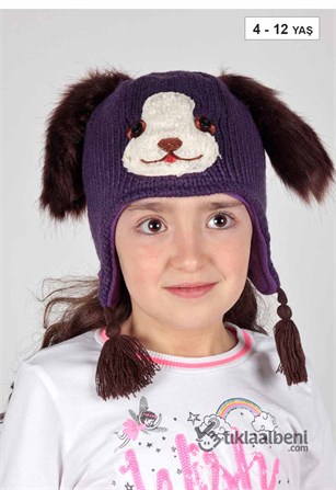 Kitti Kız Çocuk Kulaklı Bere, İçi Polar Çocuk Bere KTY-6814 Mor