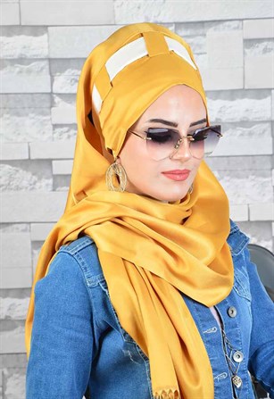 Krem Gold Hazır Türban bnd8030