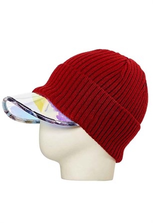 Şeffaf Şapkalı Bere 20441 - Kırmızı