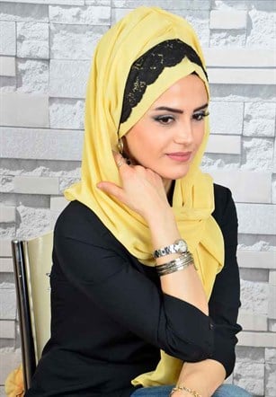 Siyah Dantelli Gold Bone Şal d630