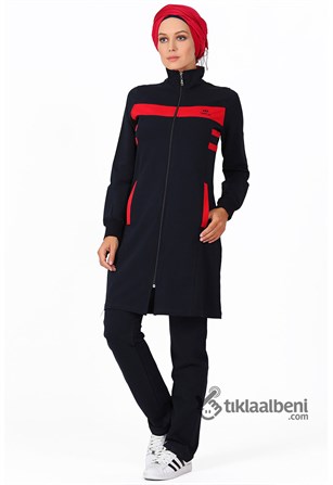 Tesettür Eşofman Takımı Spor Çizgili TML-95156 - Lacivert