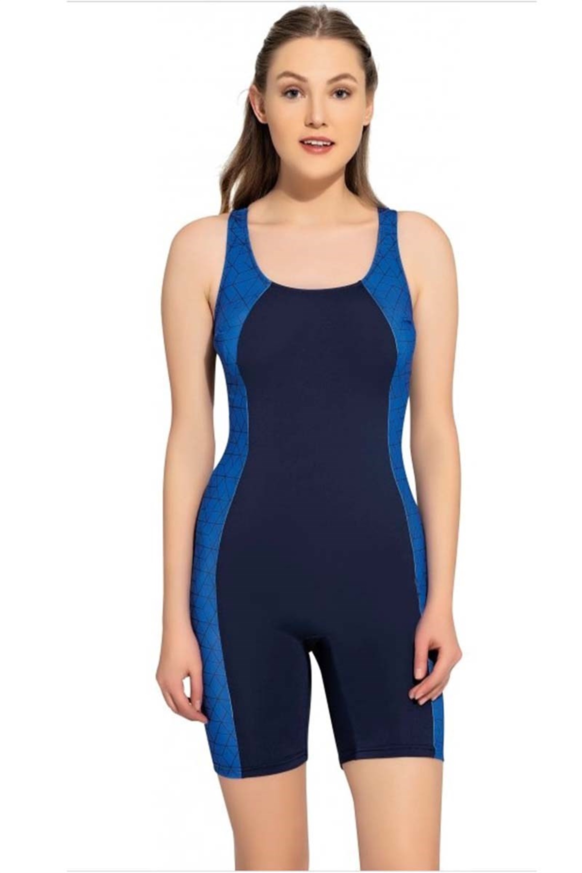 Uzun Paçalı Kadın Yüzücü Mayo  Lacivert 6519-1