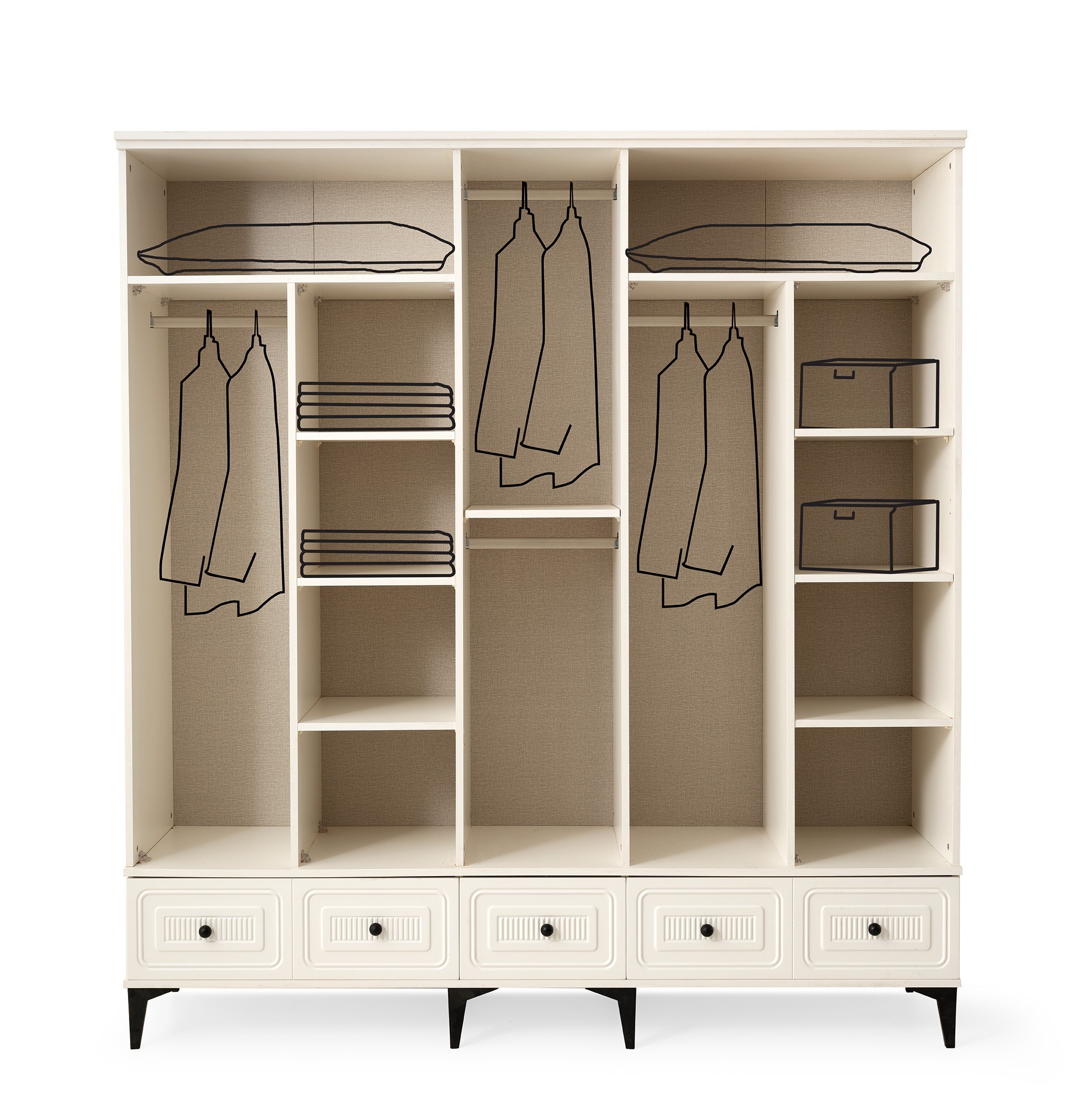 Alaska 5 Kapaklı %100 MDF Elbise Dolabı Gardrop 192x54x212