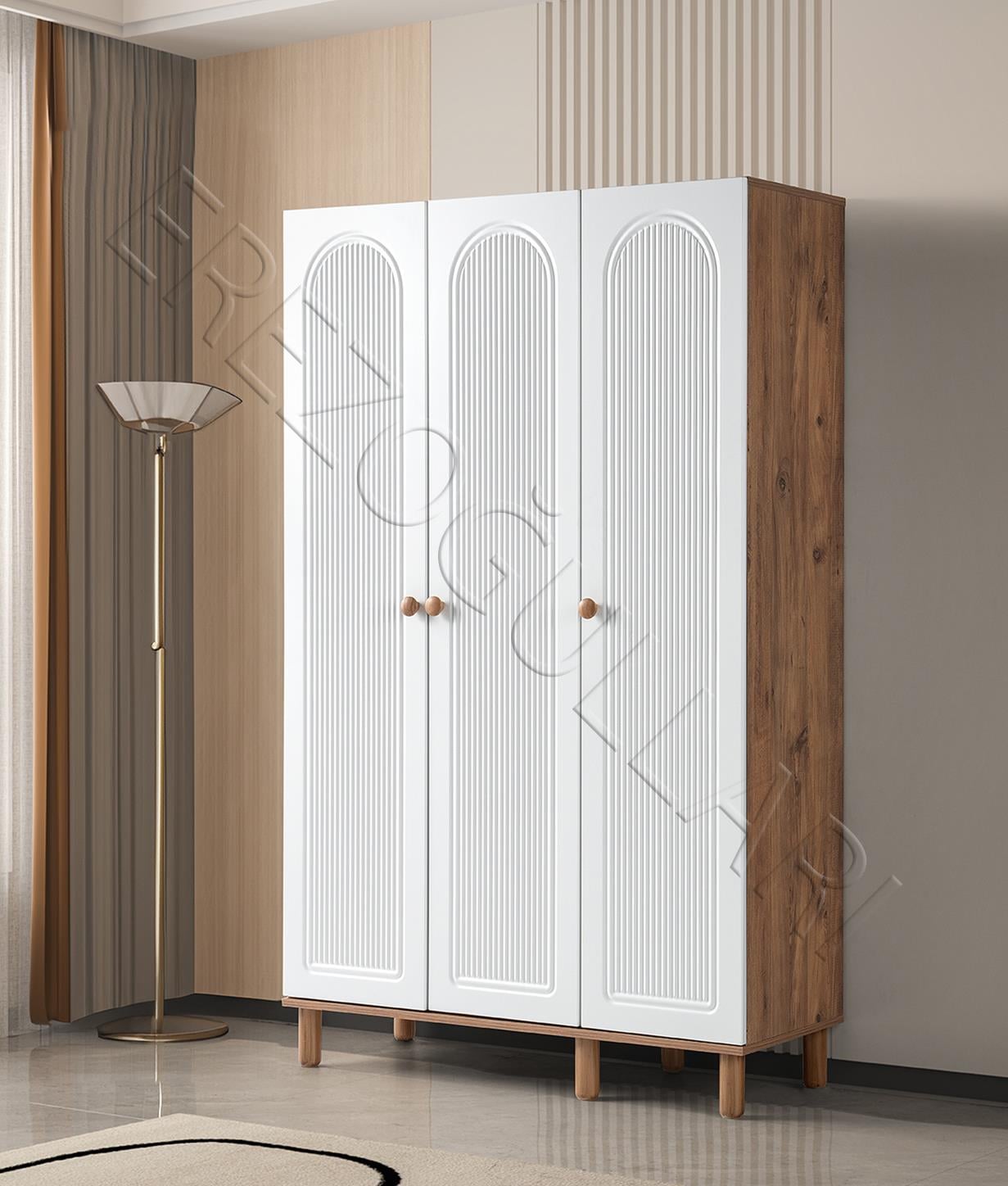 Bohem Çiğdem 3 Kapaklı Çekmeceli Elbise Dolabı Gardrop 120cm