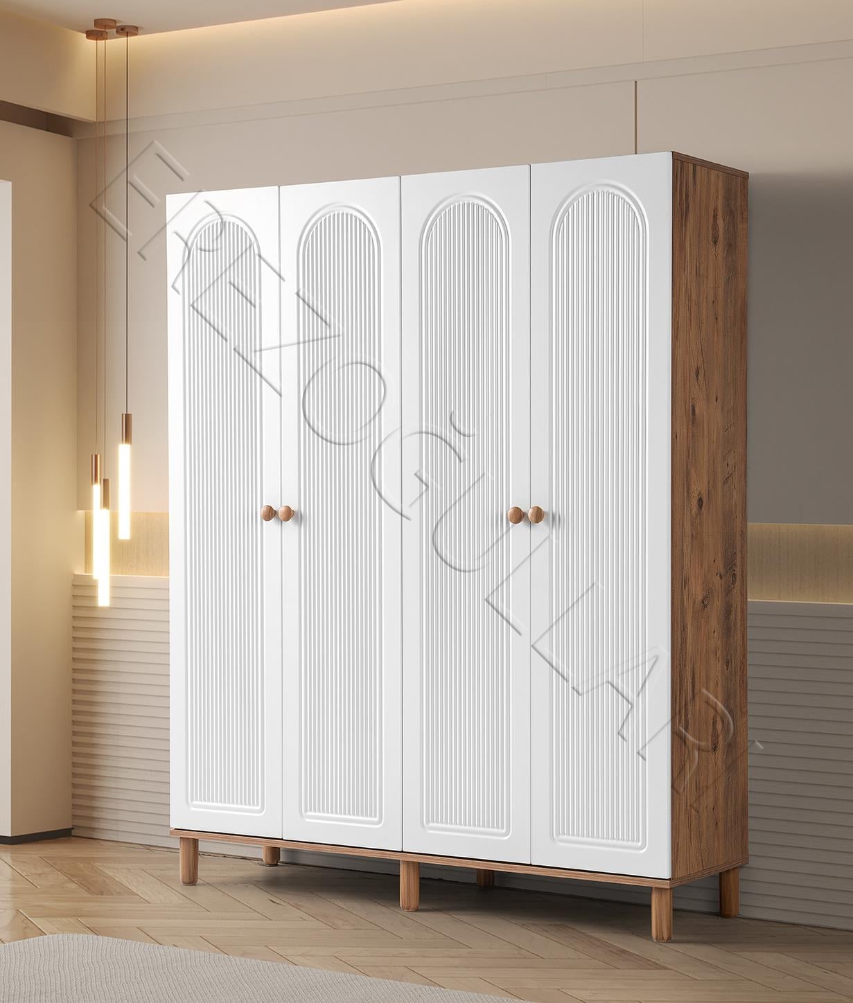 Bohem Çiğdem 4 Kapaklı Çekmeceli Elbise Dolabı Gardrop 160cm