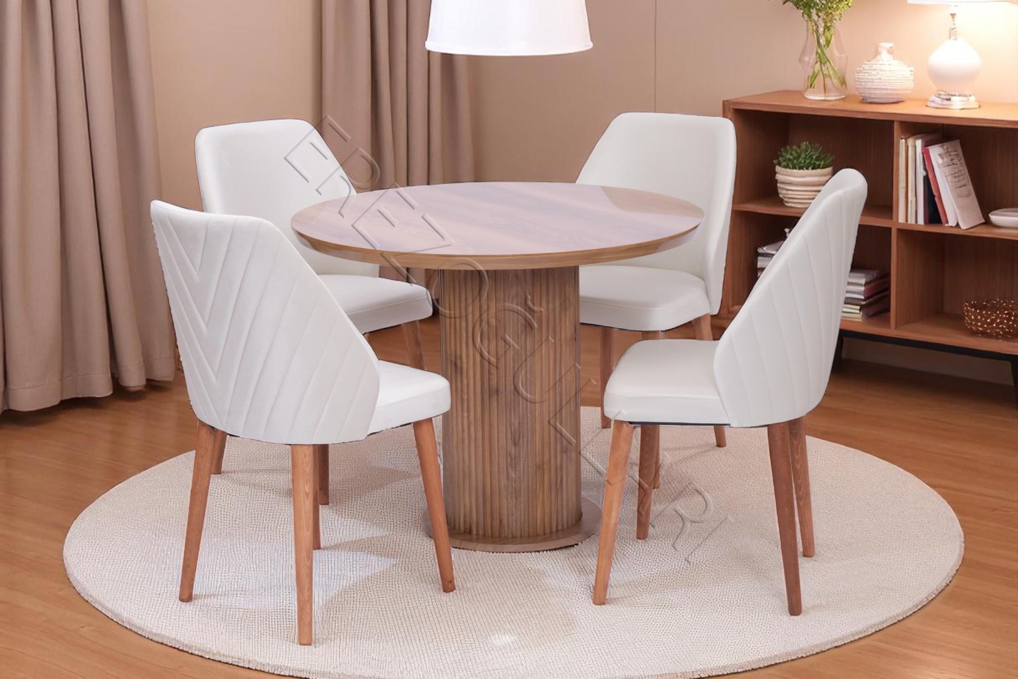 Bohem Ihlamur Yuvarlak Lak Panel Mutfak Masa Takımı 100cm