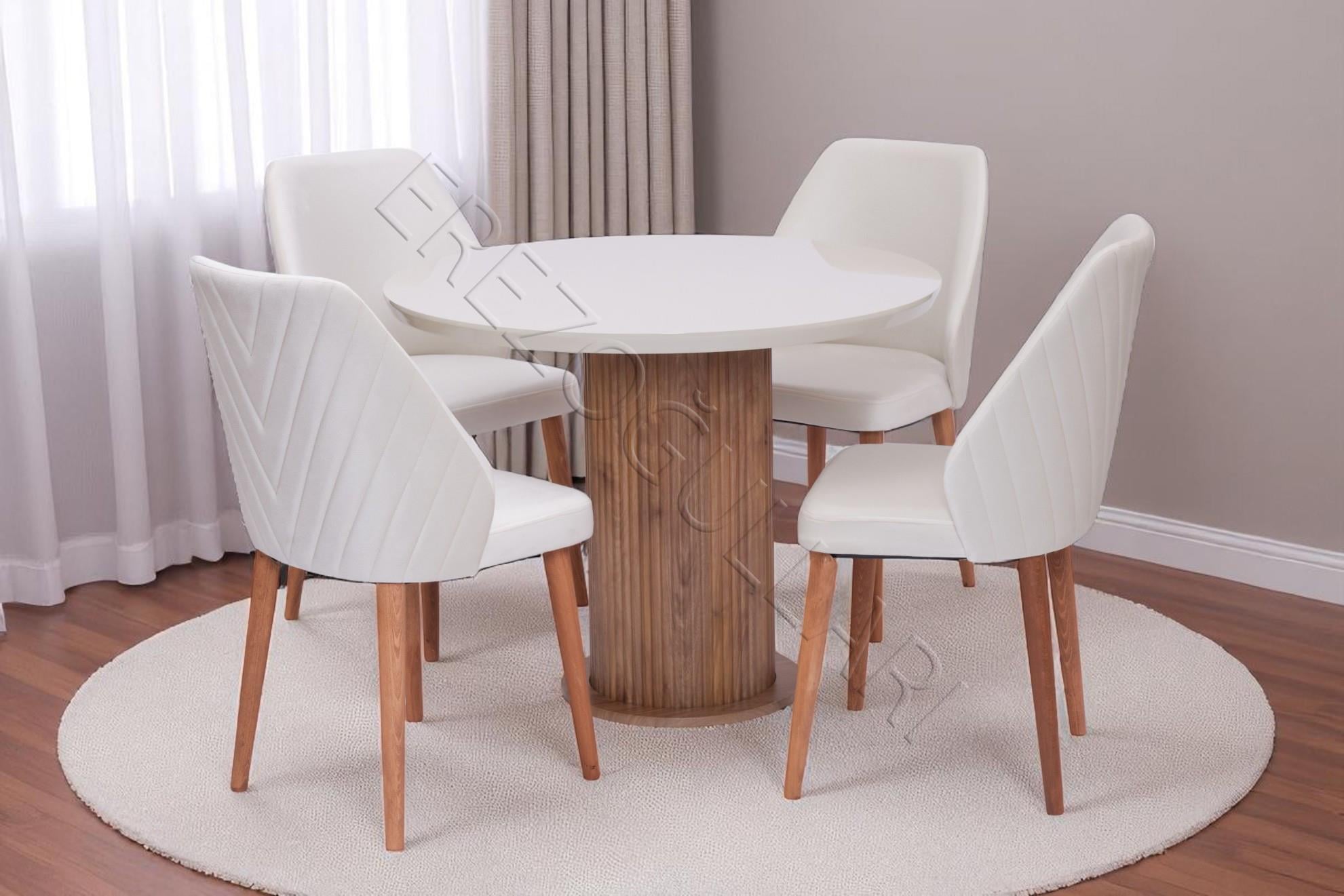 Bohem Ihlamur Yuvarlak Lak Panel Mutfak Masa Takımı 100cm