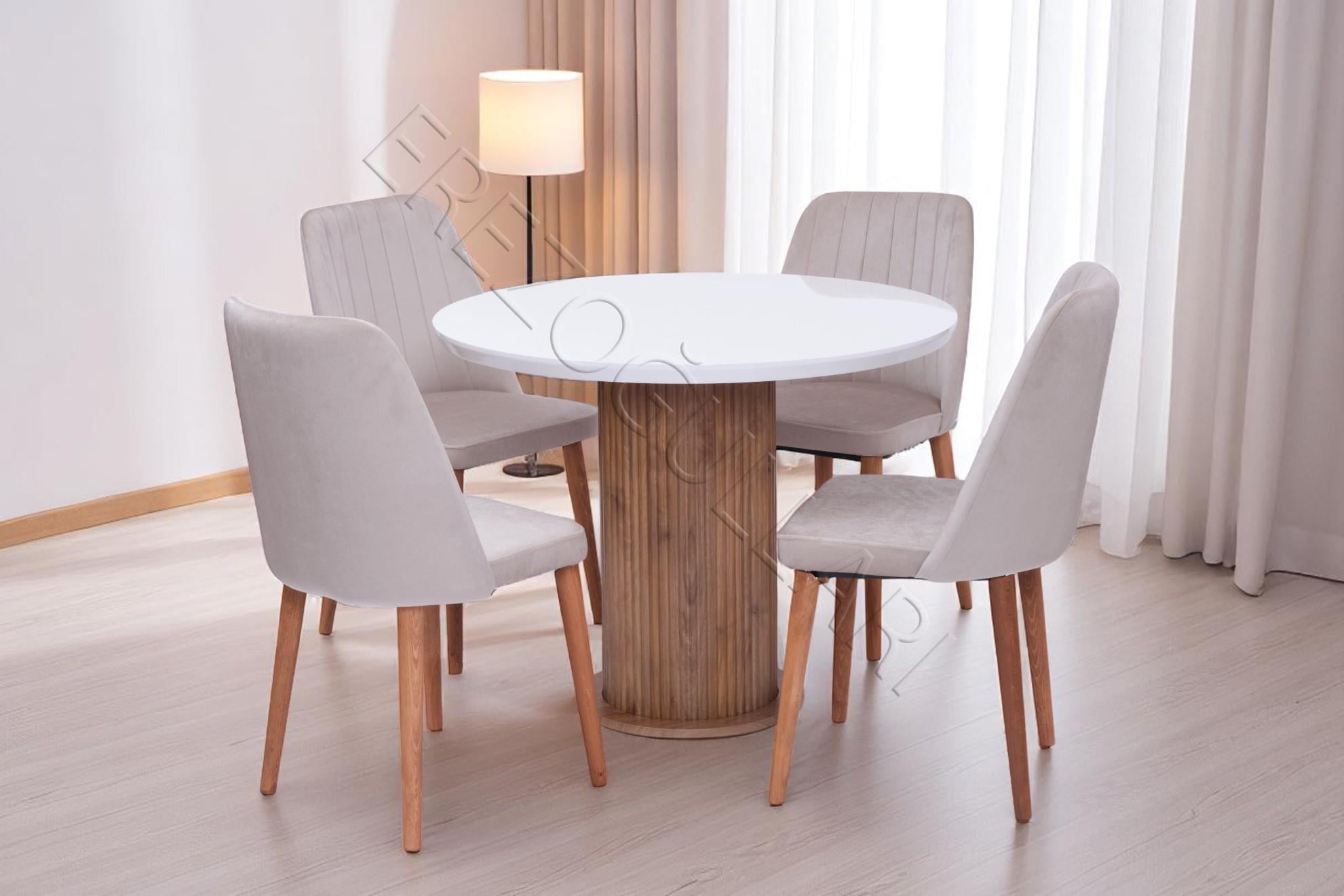 Bohem Milano Yuvarlak Lak Panel Mutfak Masa Takımı 100cm