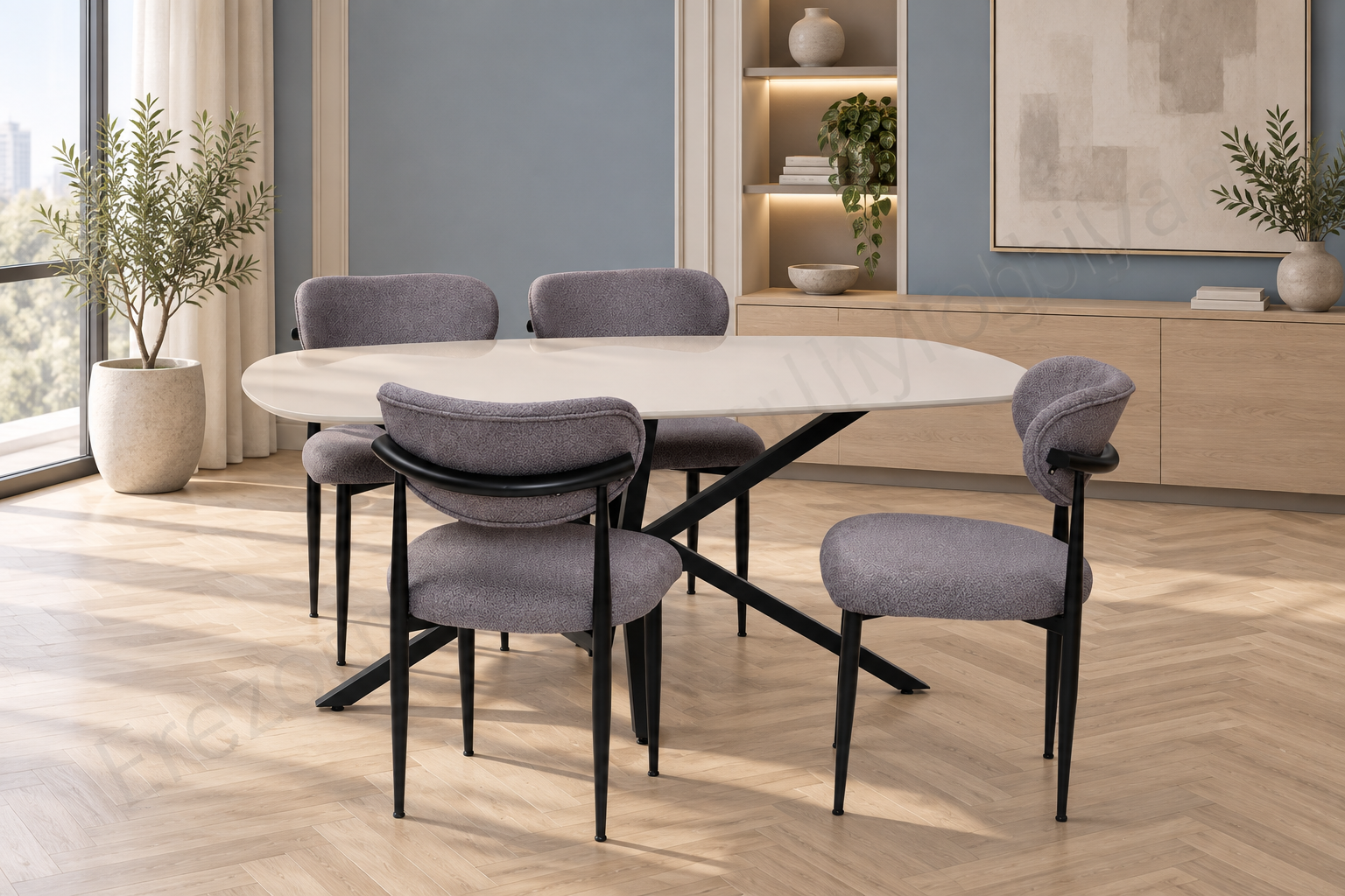 Çapraz Polo Demir High Gloss Yemek Masa Sandalye Takımı 90x160