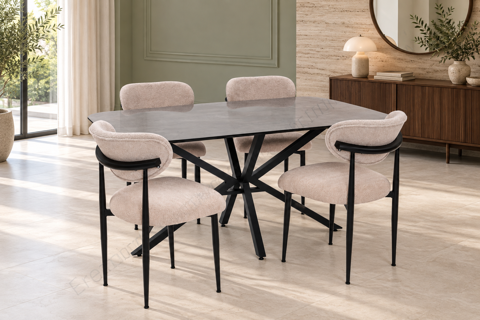 Çapraz Polo Demir High Gloss Yemek Masa Sandalye Takımı 90x160