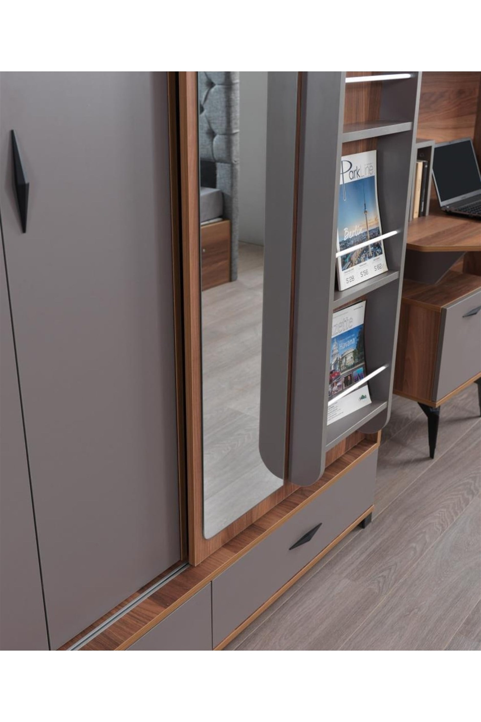 Defne Sürgülü Gardırop Aynalı Çekmeceli 150x60x200