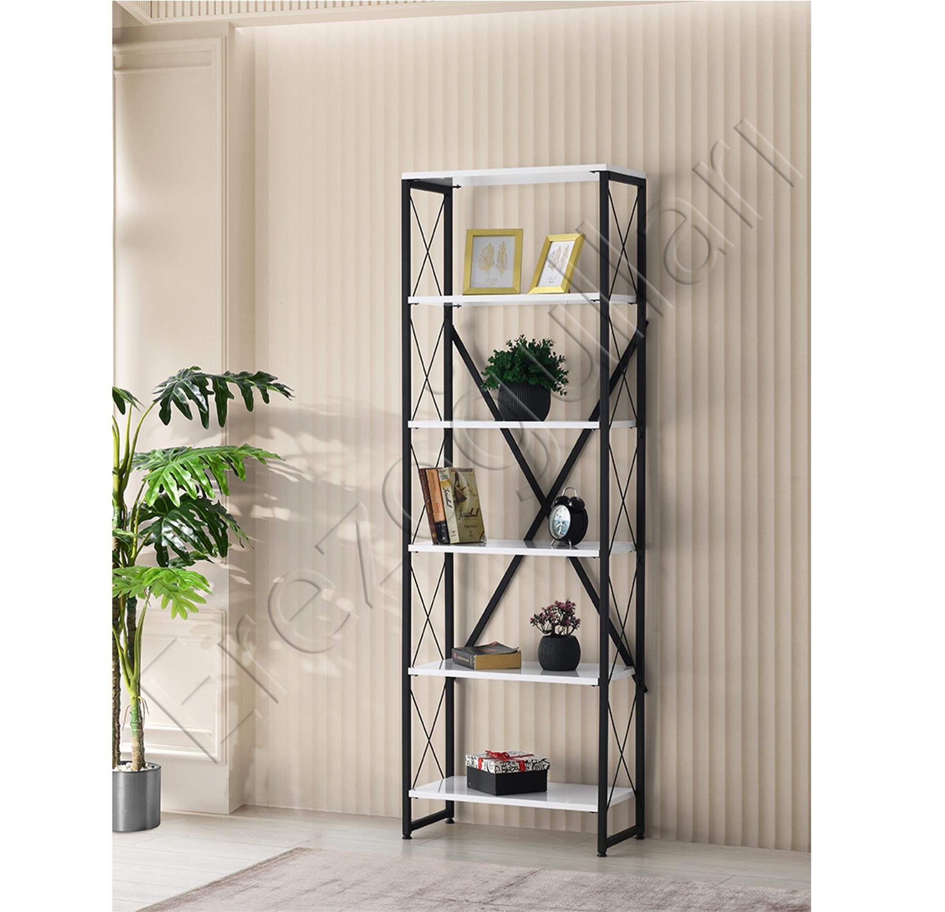 Ferforje Ahşap 5 Raflı Kitaplık 60x30x180