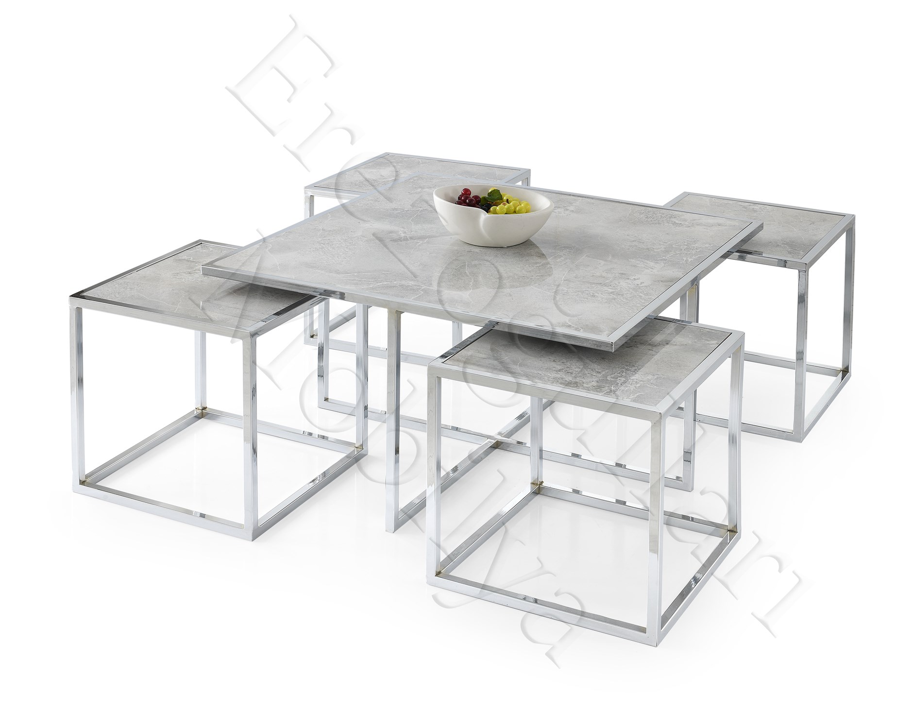 Kares 4 Zigonlu Orta Sehpa Metal Krom 90x90x47cm