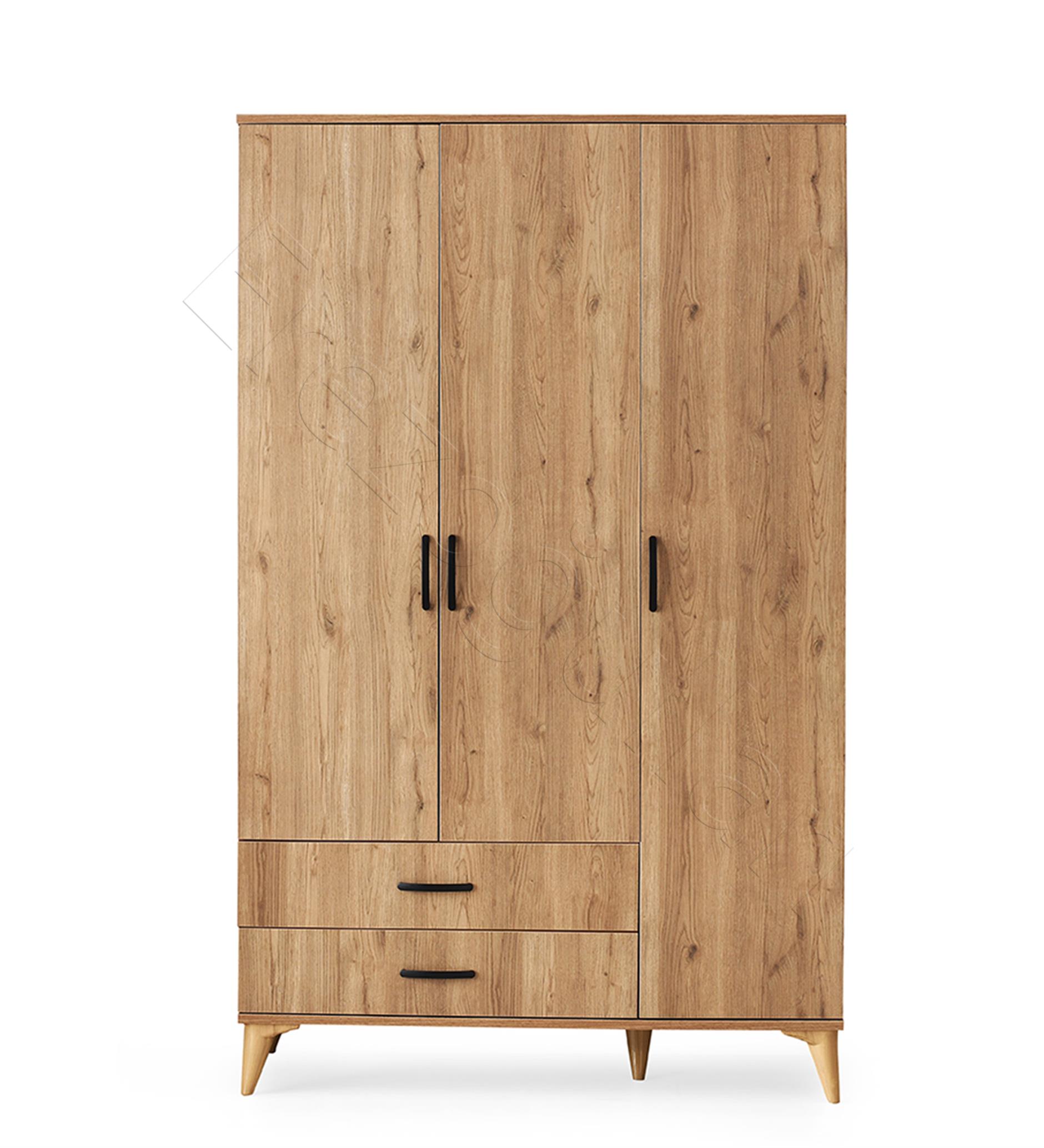 Kumsal 3 Kapılı 2 Çekmeceli Gardrop Elbise Dolabı 120x48x195cm