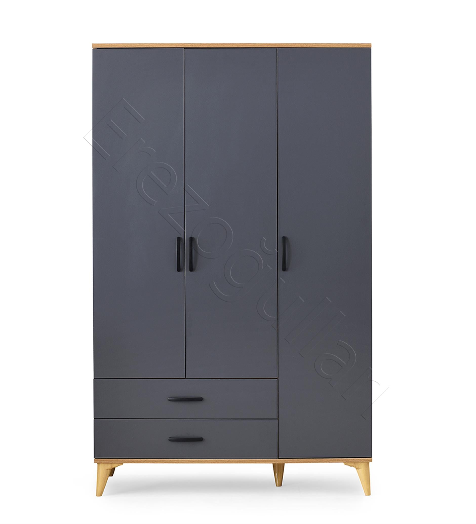 Kumsal 3 Kapılı 2 Çekmeceli Gardrop Elbise Dolabı 120x48x195cm