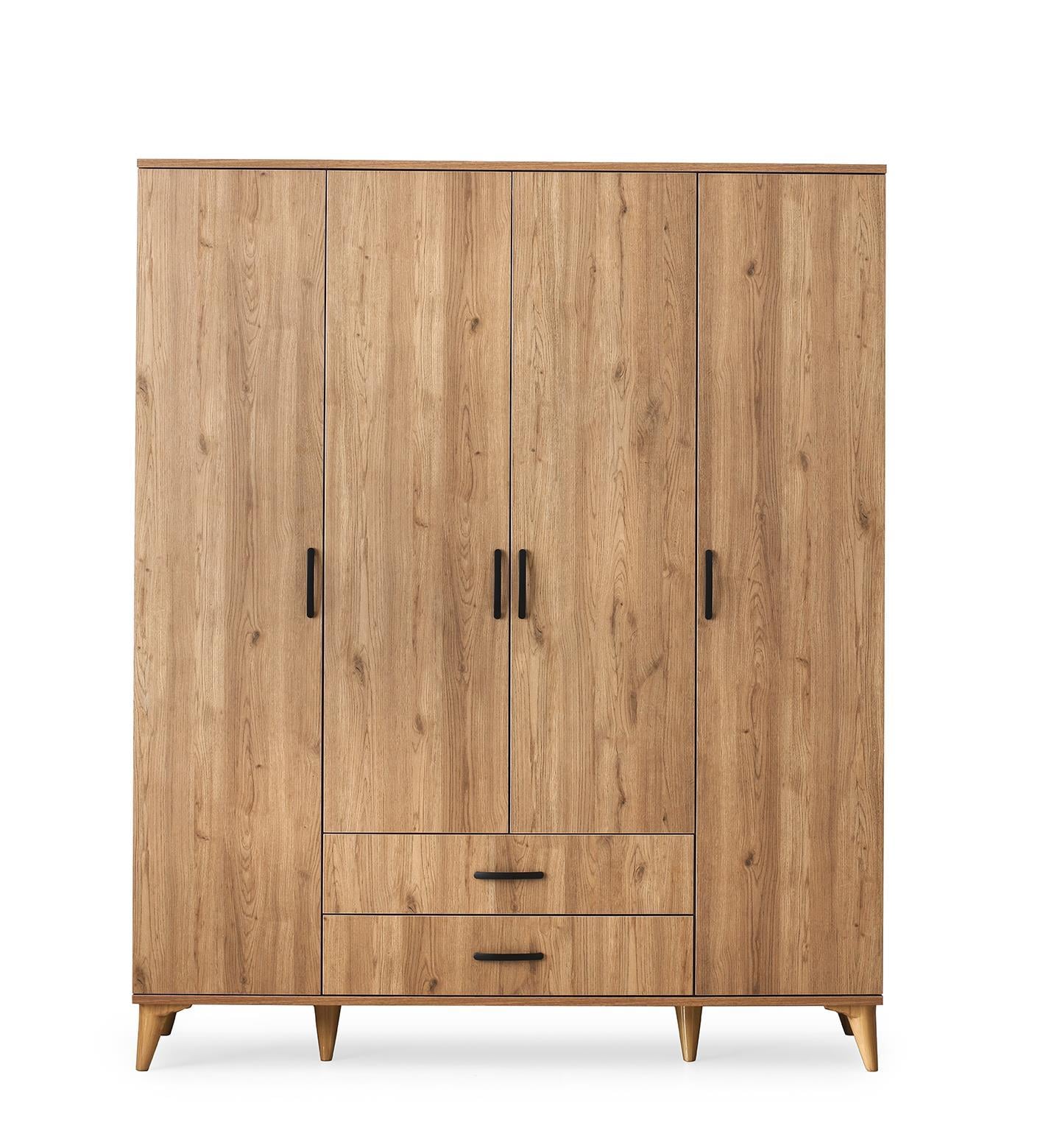 Kumsal 4 Kapılı 2 Çekmeceli Gardrop Elbise Dolabı 160x48x195cm