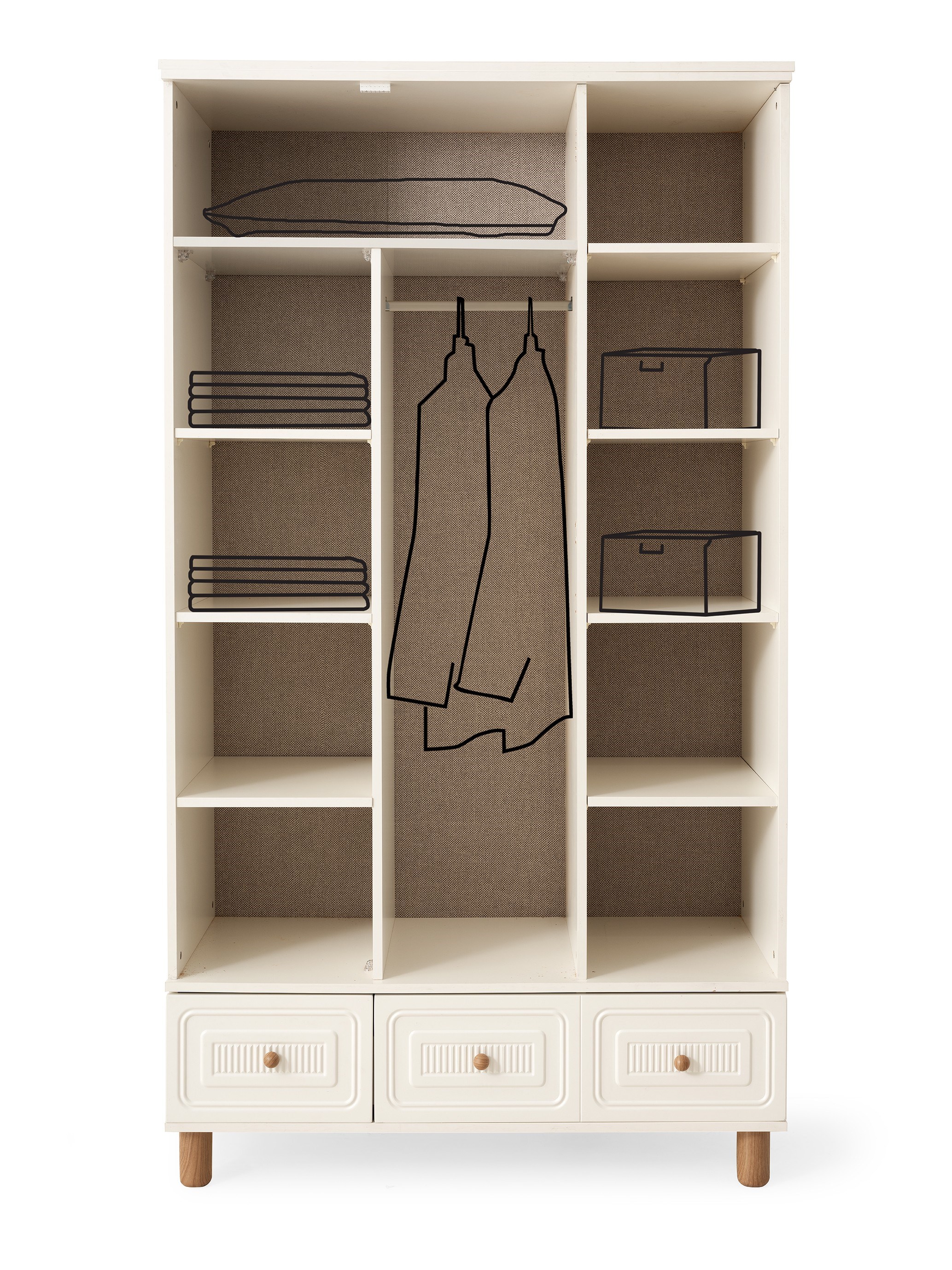 Lagos 3 Kapaklı %100 MDF Elbise Dolabı Gardrop 117x54x212