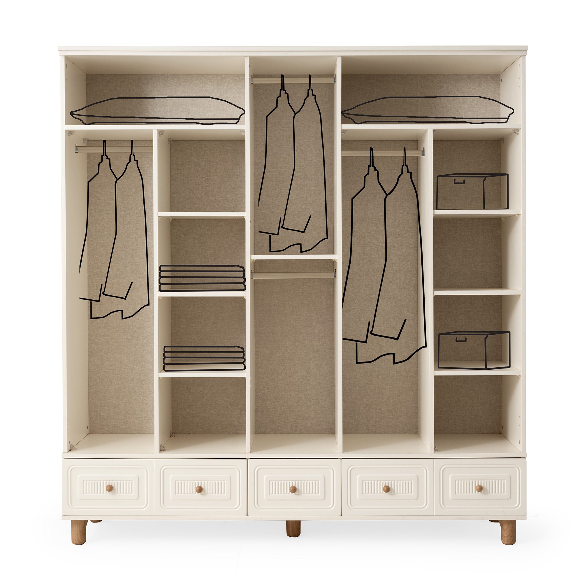 Lagos 5 Kapaklı %100 MDF Elbise Dolabı Gardrop 192x54x212