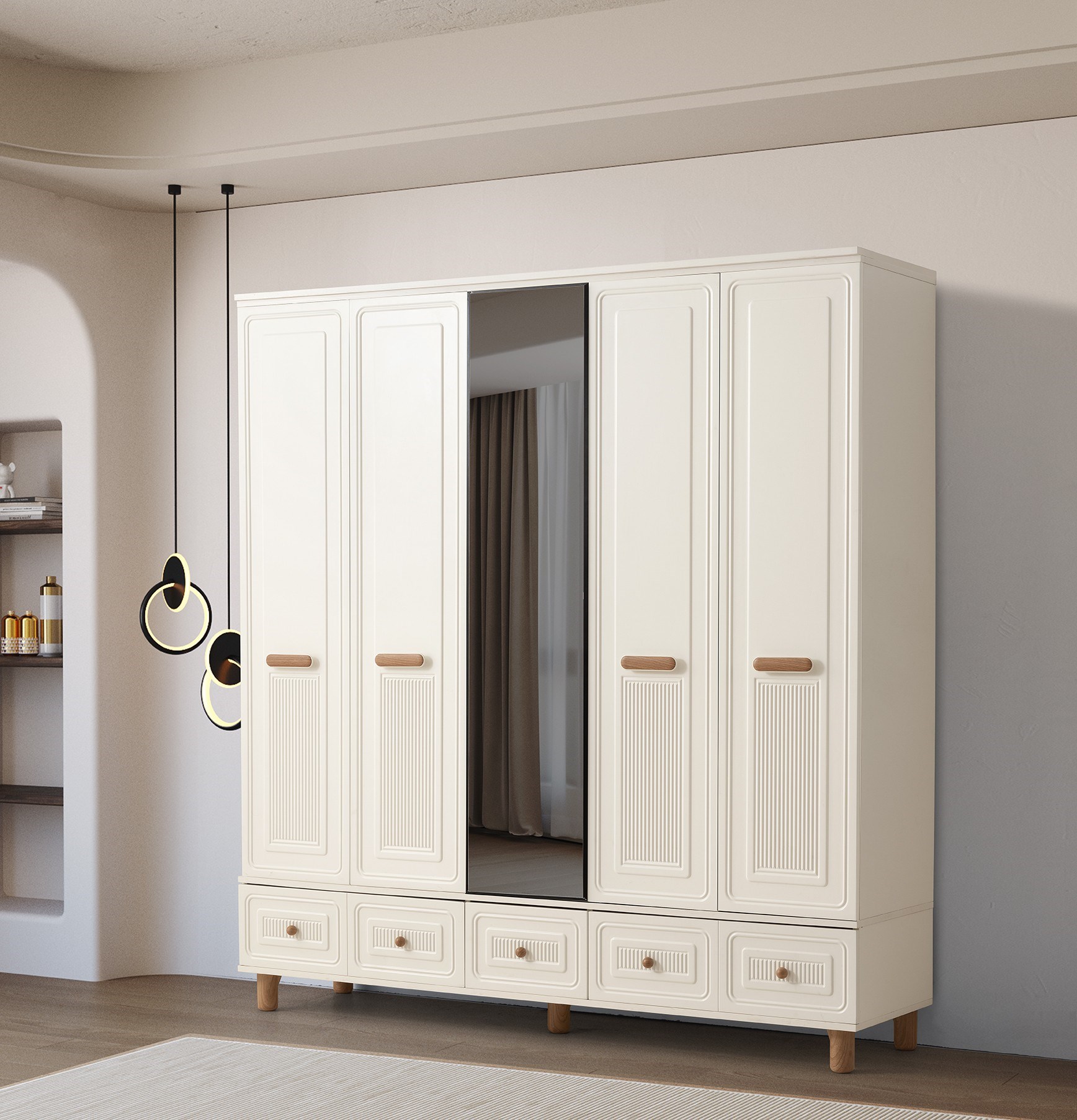 Lagos 5 Kapaklı %100 MDF Elbise Dolabı Gardrop 192x54x212