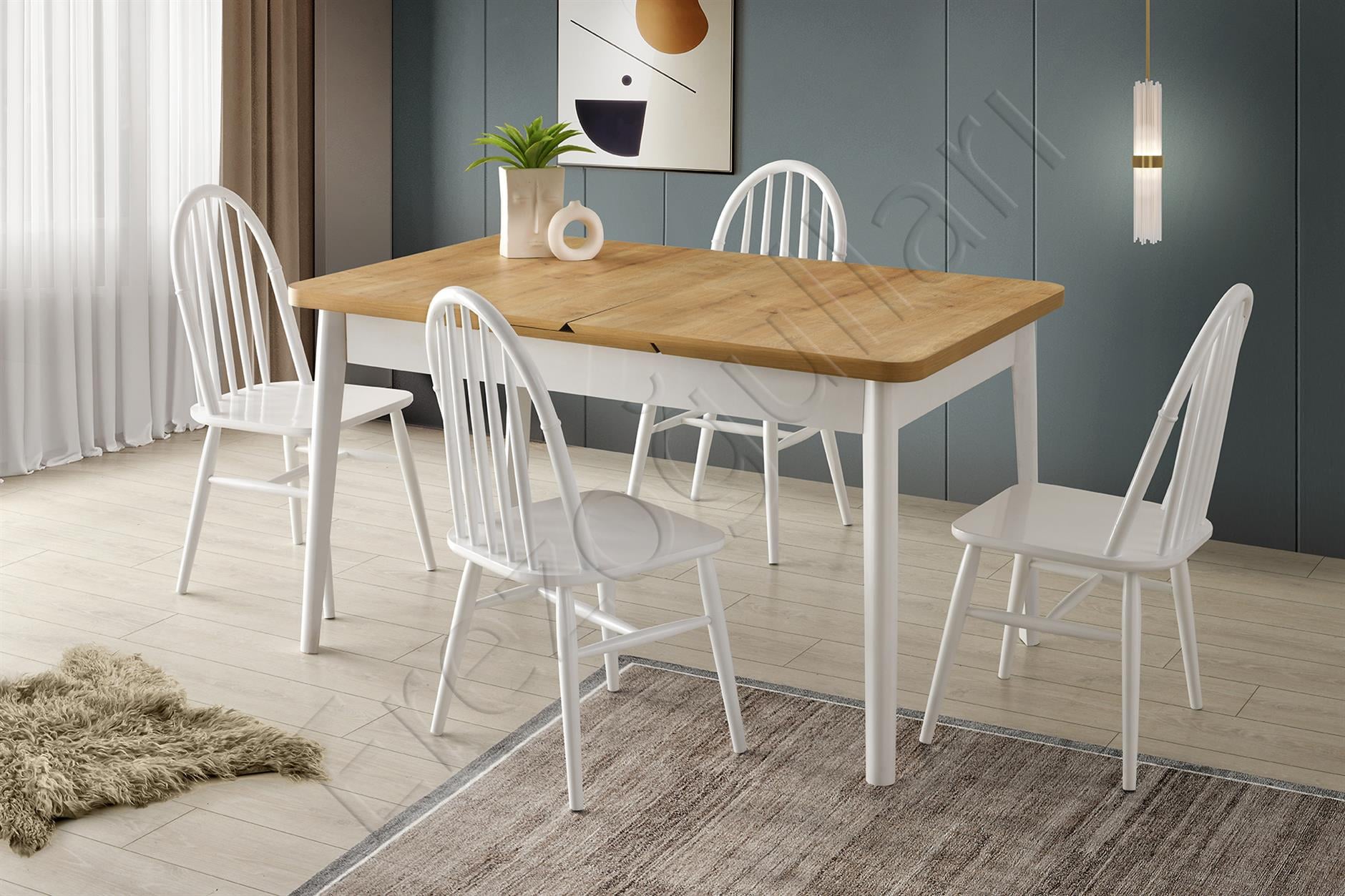 Lotus Ada Ağaç Açılır Yemek Masası Sandalye Takımı