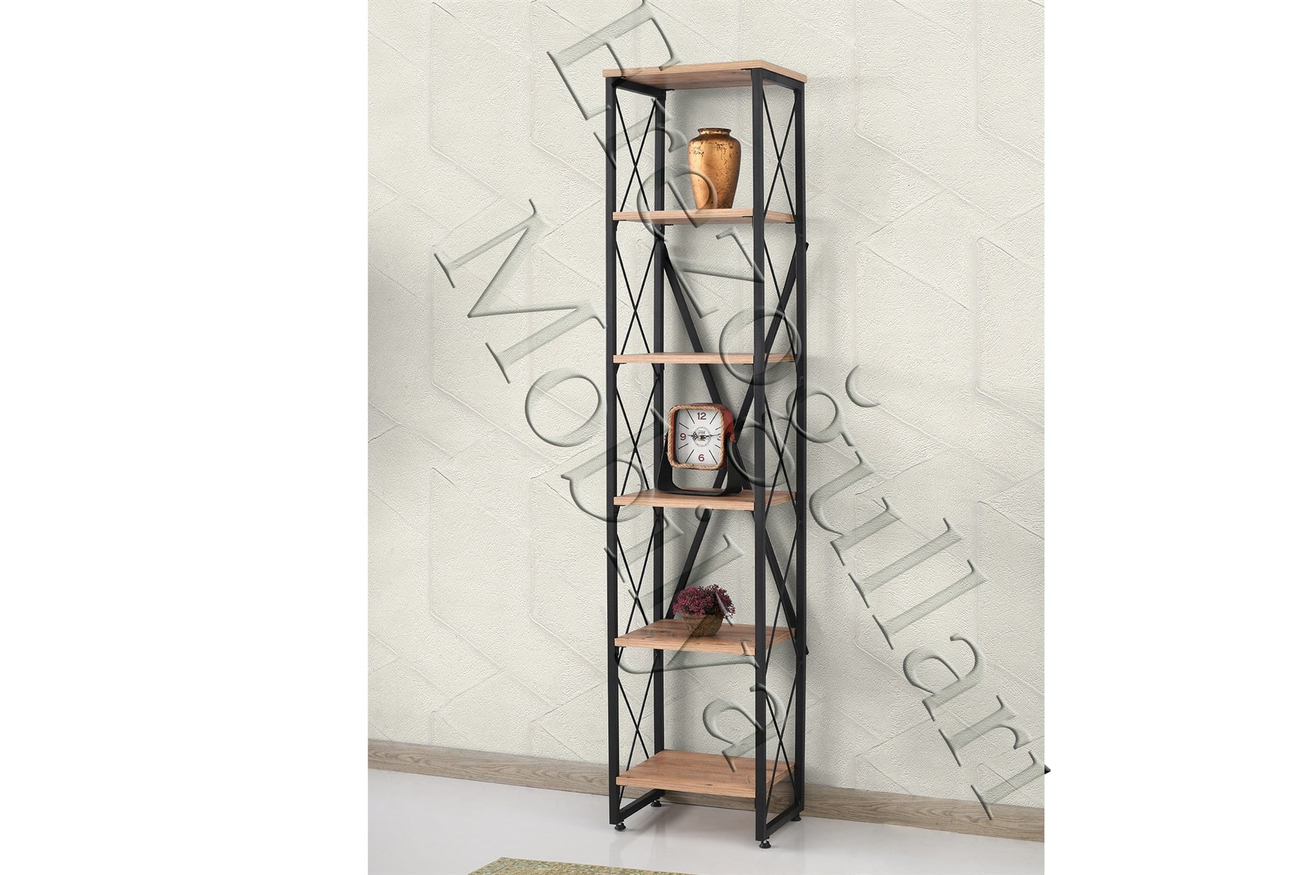 Modern Tarz Ahşap Metal 5 Raflı Kitaplık 40x30x180 40lik3272