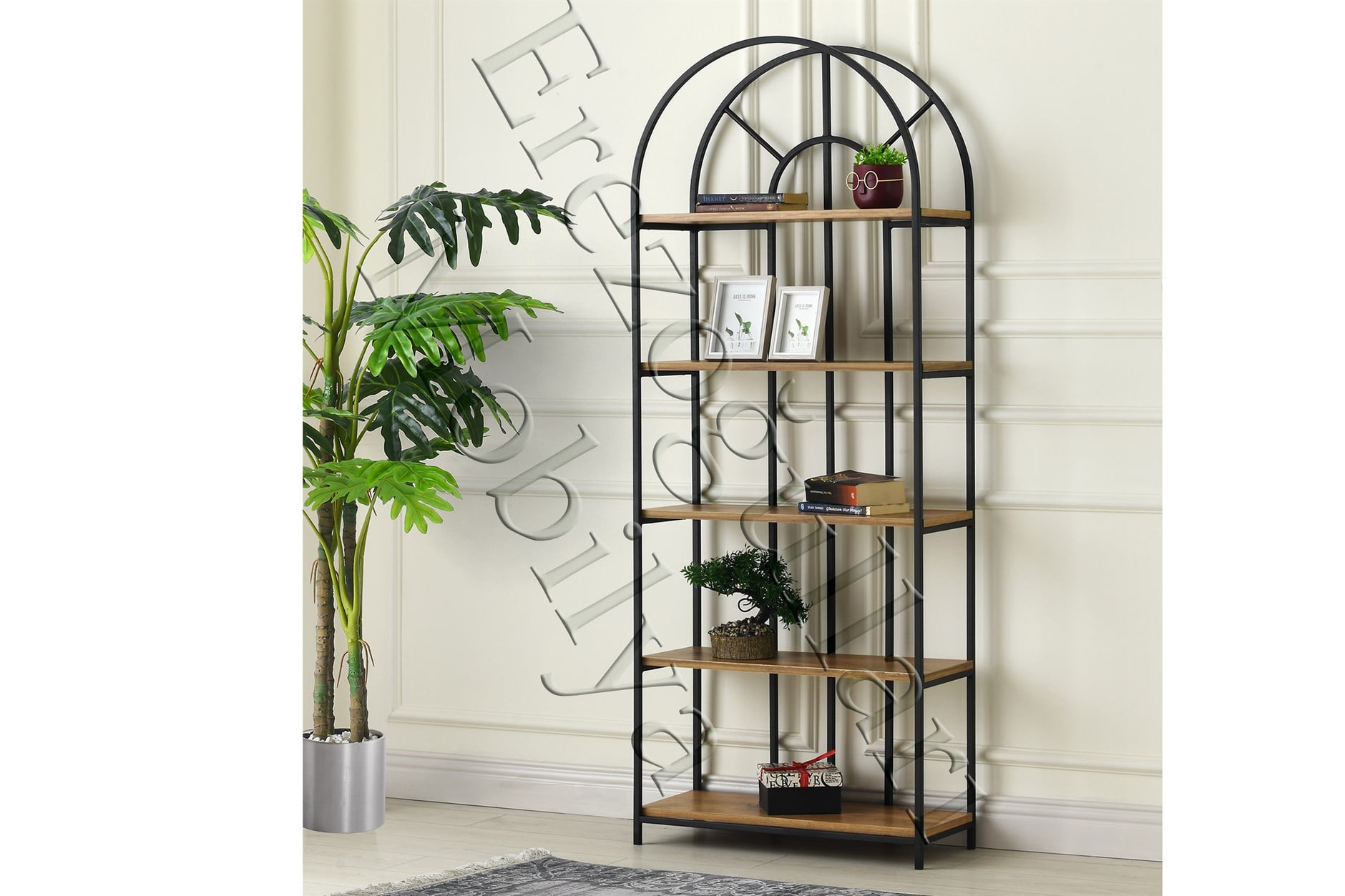Modern Tarz Ahşap Metal 5 Raflı Kubbeli Kitaplık 70*30*180cm