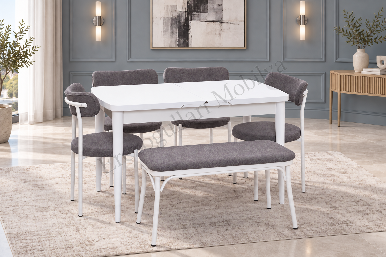 Nehir Alfa Banklı Lak Panel Açılır Mutfak Masa Takımı 75x130cm