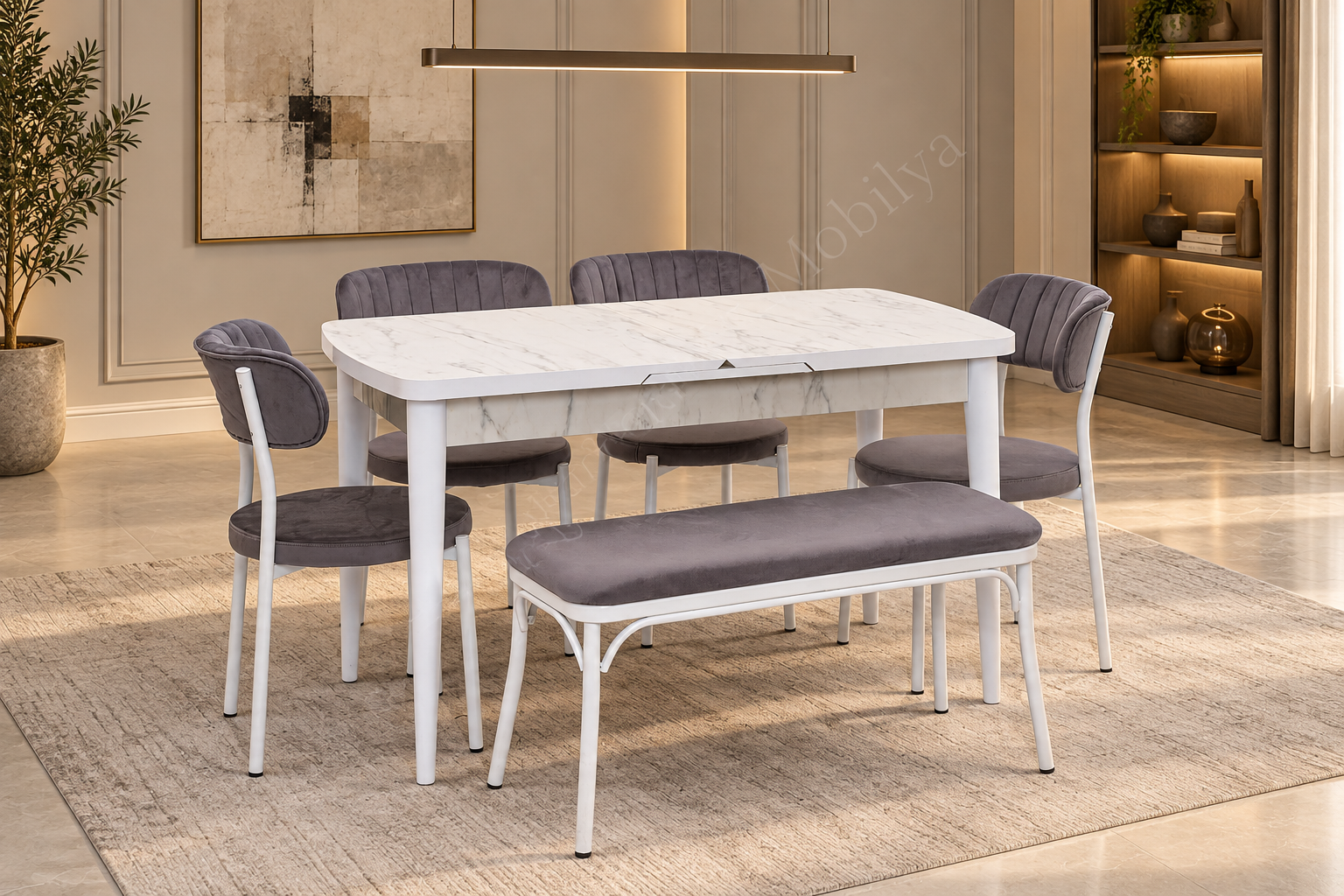 Nehir Beta Banklı Lak Panel Açılır Mutfak Masa Takımı 75x130cm