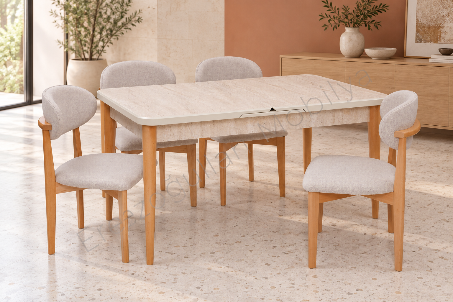 Norte Traverten Boyalı Mdf Mutfak Masa Takımı 80x130
