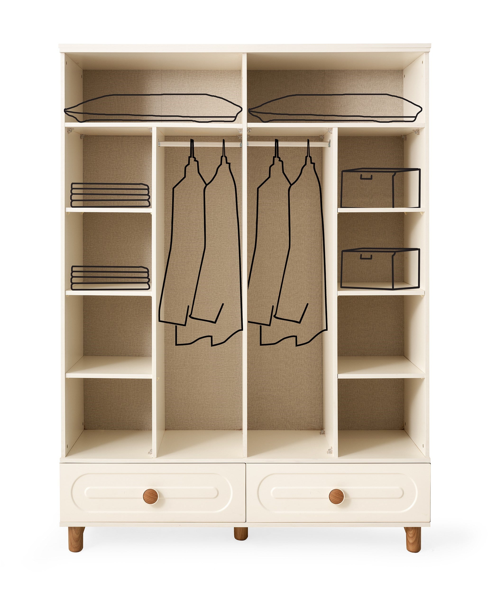 Perla 4 Kapaklı %100 MDF Elbise Dolabı Gardrop 154x54x212