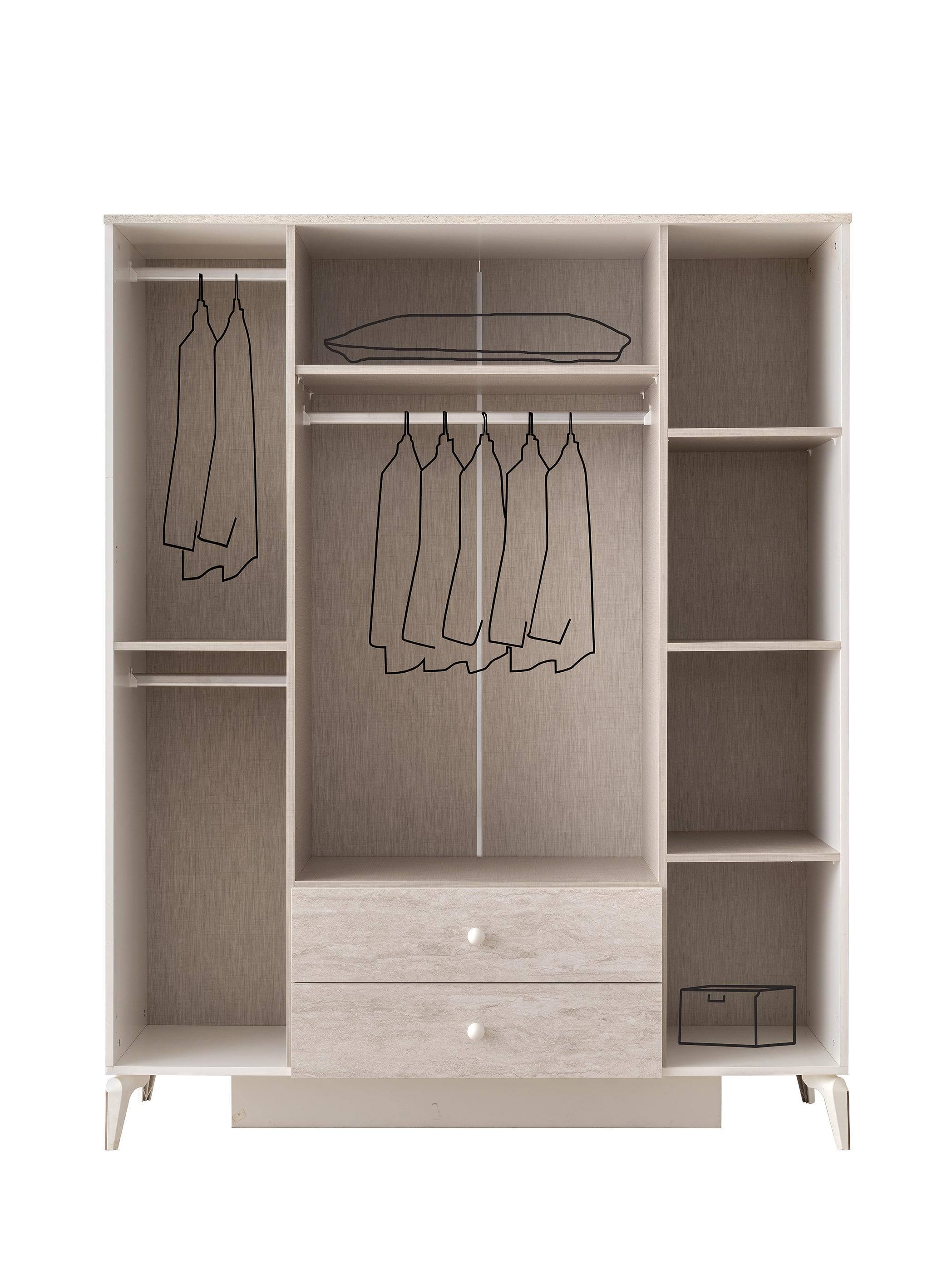 Petra 4 Kapaklı Aynalı Elbise Dolabı Gardrop 160x55x200 