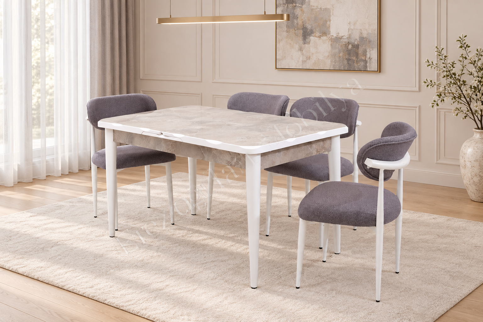 Rambla Mdf Açılır Lak Panel Mutfak Masa Sandalye Takımı 80*130cm