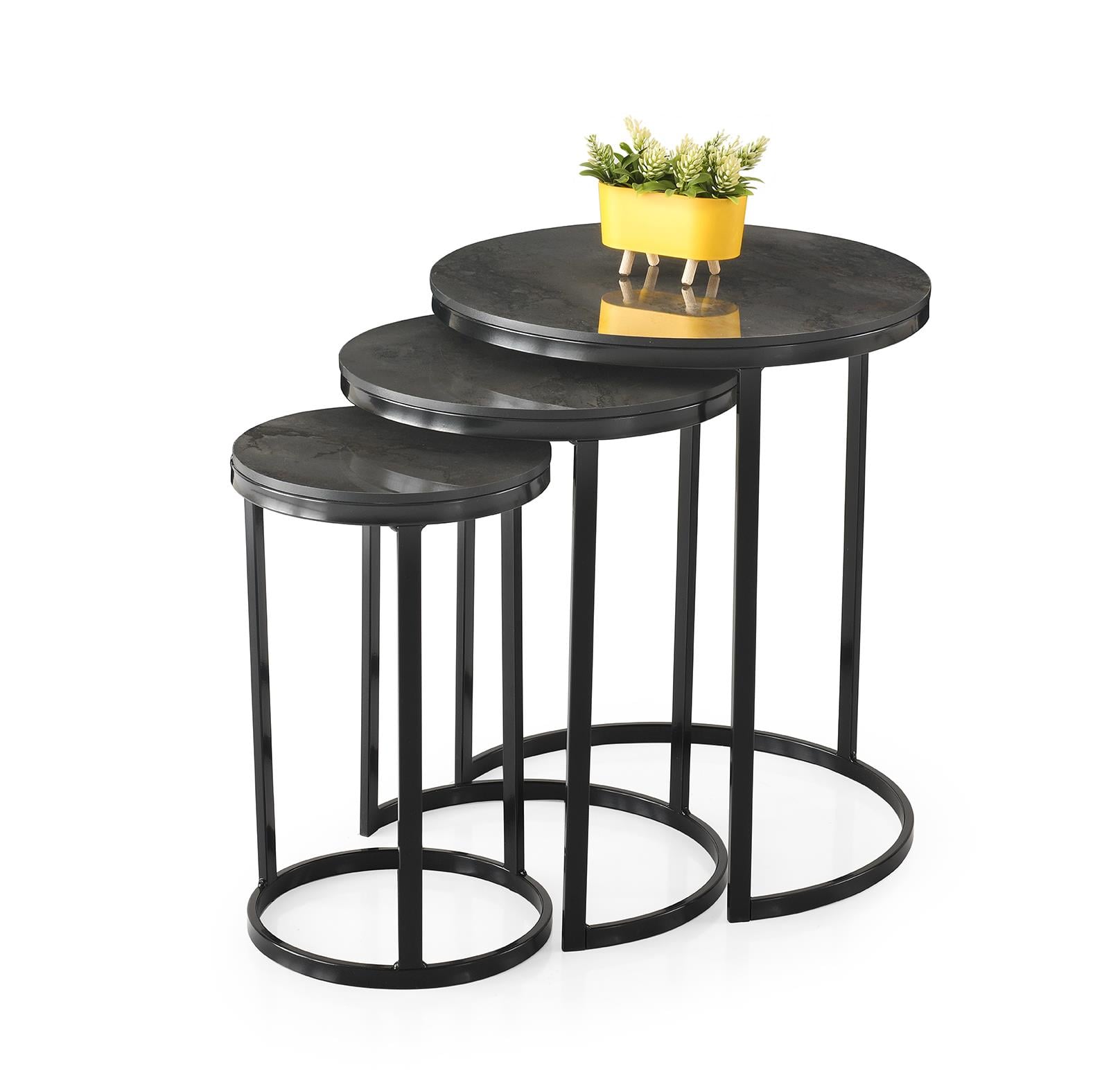 Sedef Modern Tarz Zigon Sehpa 3lü Yuvarlak 
