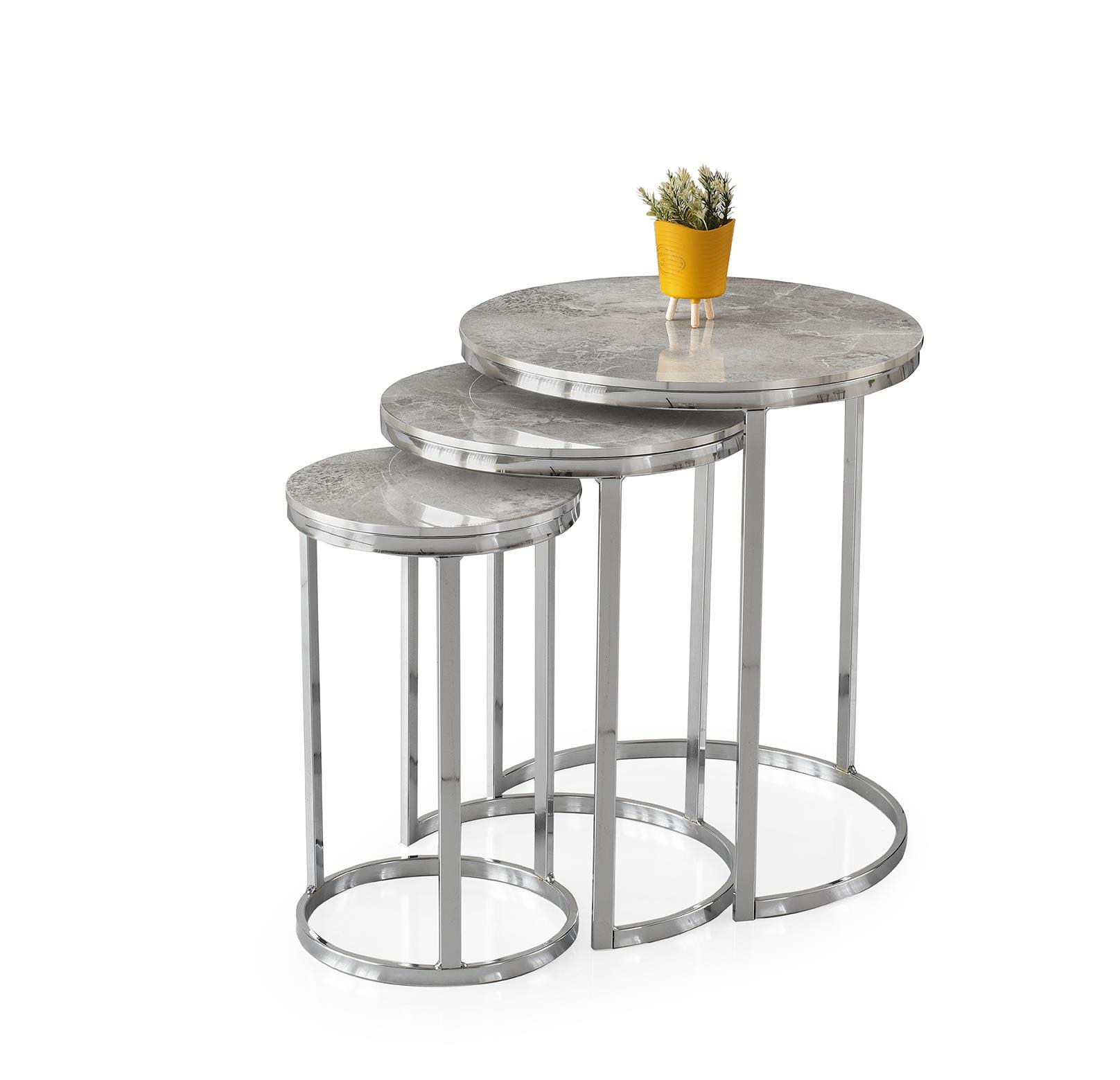 Sedef Modern Tarz Zigon Sehpa 3lü Yuvarlak 