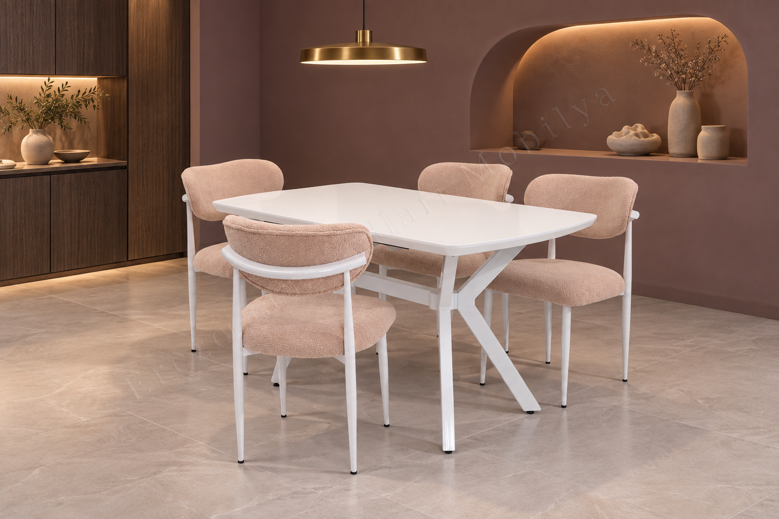 Venedik Polo MDF Lak Panel Açılır Mutfak Masa Sandalye Takımı 80*130cm