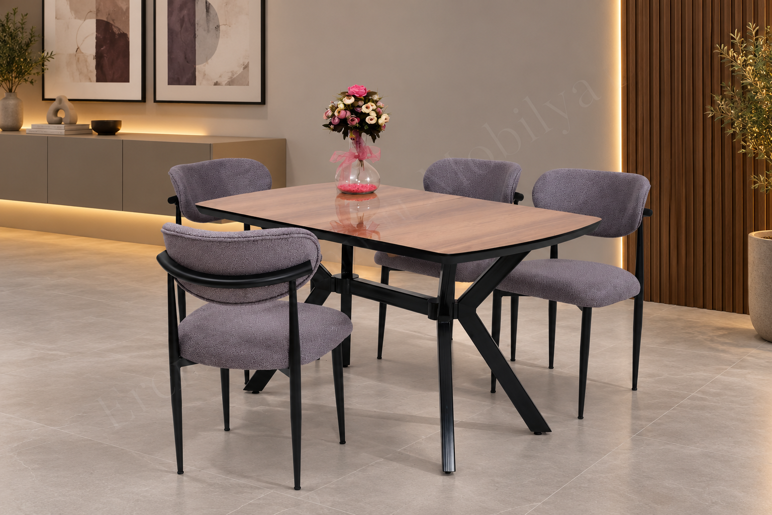 Venedik Polo MDF Lak Panel Açılır Mutfak Masa Sandalye Takımı 80*130cm