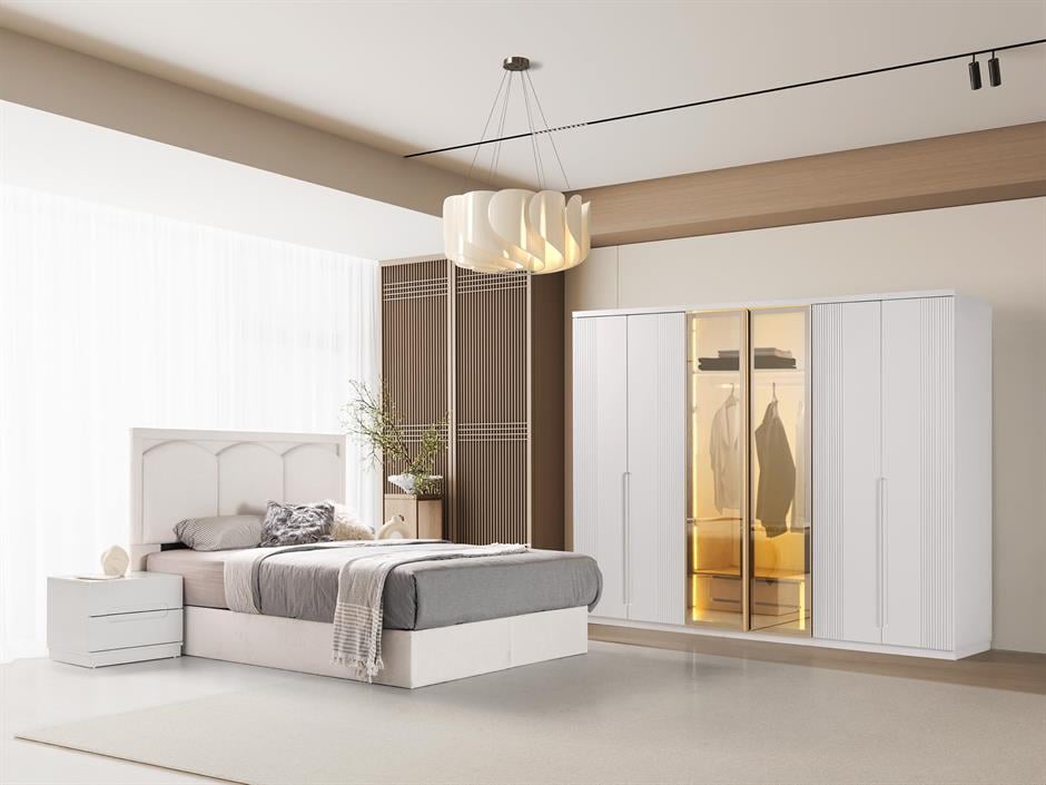 Aden %100 MDF 6 Kapaklı Modern Yatak Odası Takımı Başlıklı