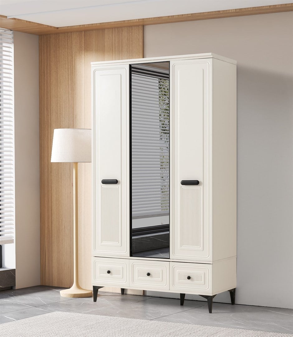 Alaska 3 Kapaklı %100 MDF Elbise Dolabı Gardrop 117x54x212