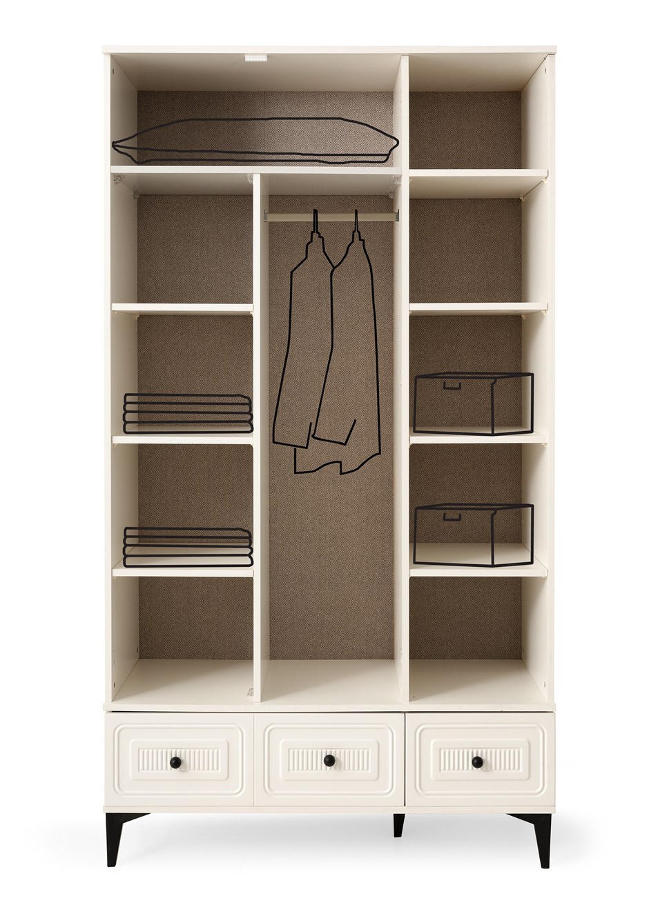 Alaska 3 Kapaklı %100 MDF Elbise Dolabı Gardrop 117x54x212