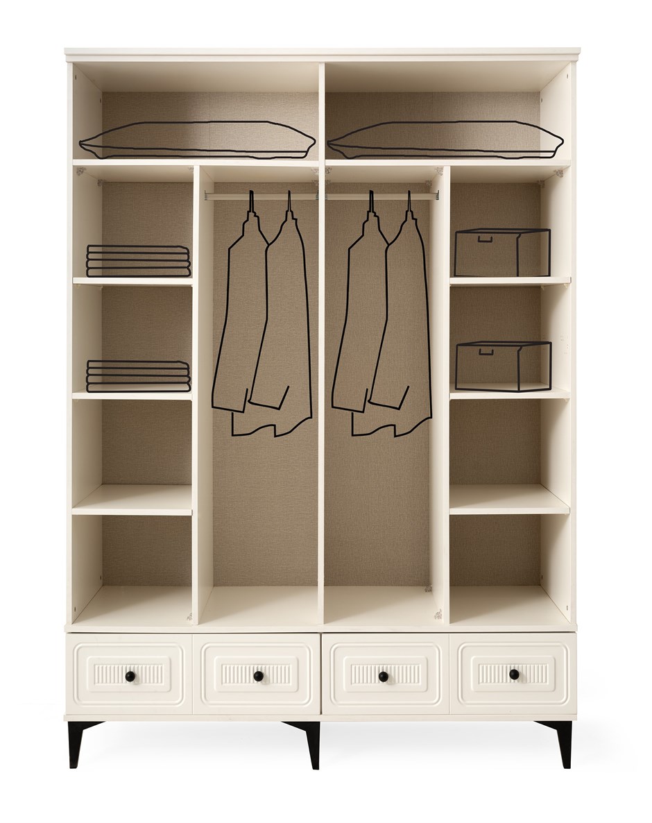 Alaska 4 Kapaklı %100 MDF Elbise Dolabı Gardrop 154x54x212