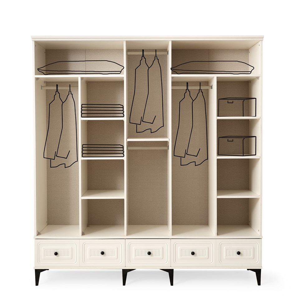Alaska 5 Kapaklı %100 MDF Elbise Dolabı Gardrop 192x54x212