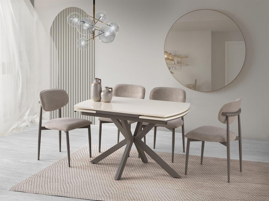 Anka Krem Polo Lak Panel Mutfak Masa Sandalye Takımı 80x120